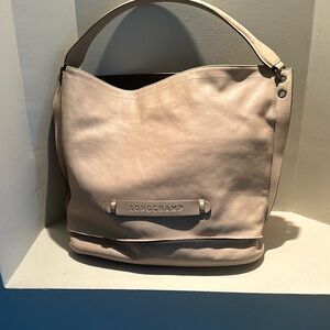 Longchamp 3d leather hobo shoulder bag. Bone colored